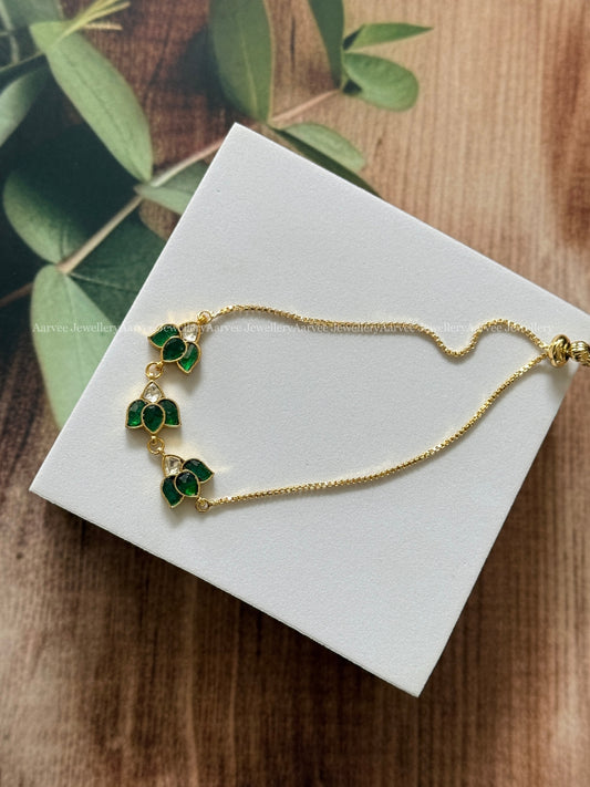 KUNDAN GREEN / WHITE  STONE LOTUS BRACELET