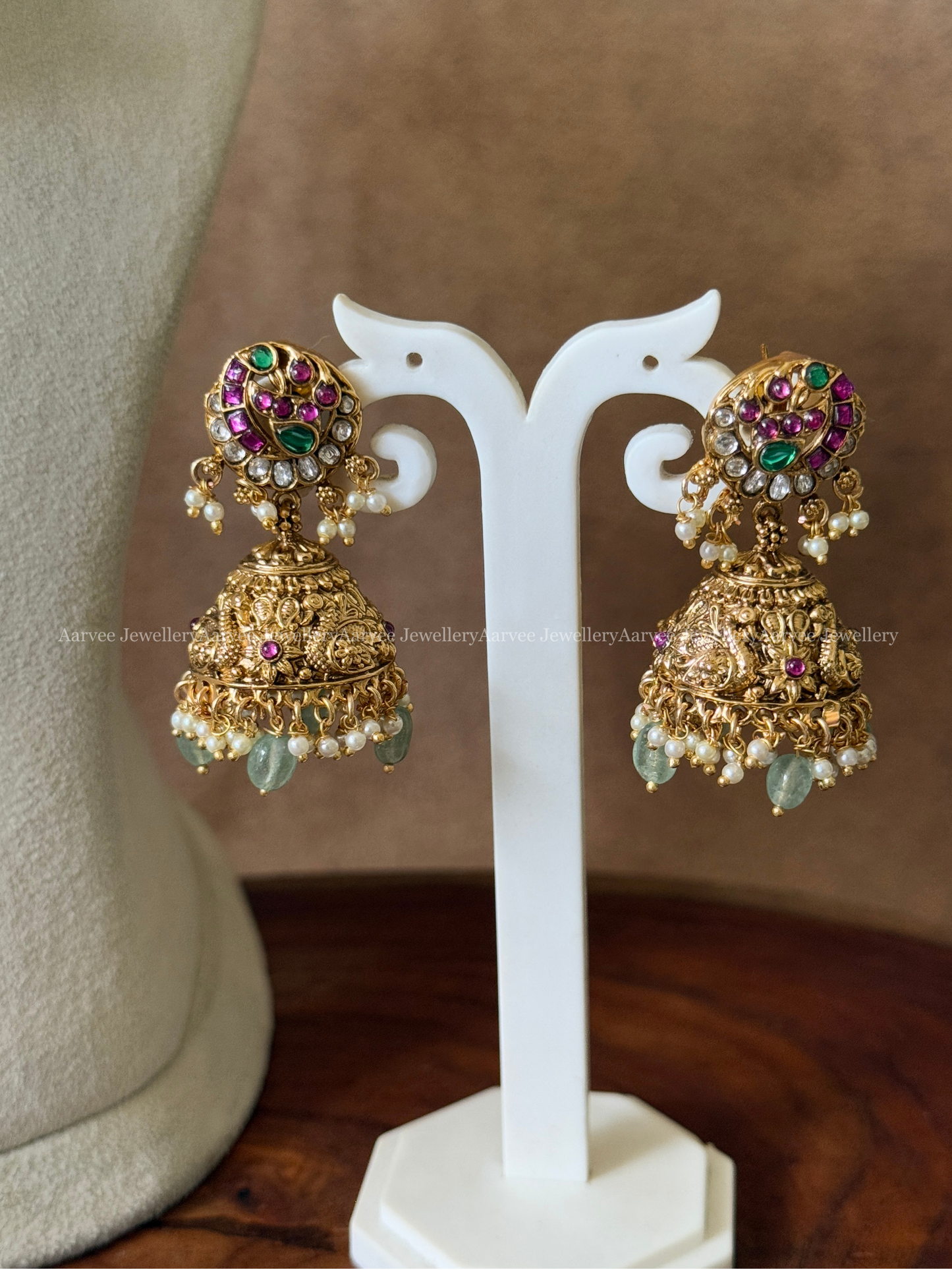 ANTIQUE GOLD STATEMENT COIN NECKLACE SET WITH 3 DETACHABLE PENDANT IN KUNDAN STONE & PASTEL BEADS