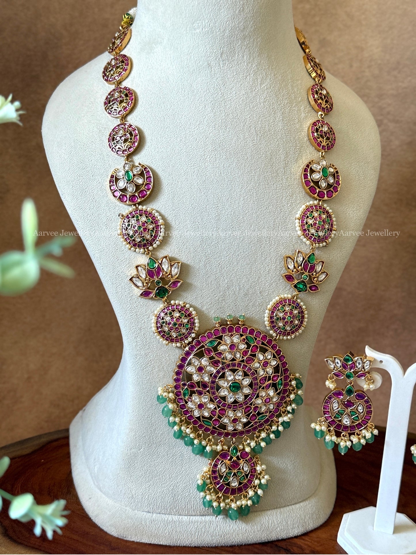 KUNDAN LOTUS & FLORAL FUSION HARAM SET WITH PASTEL BEADS