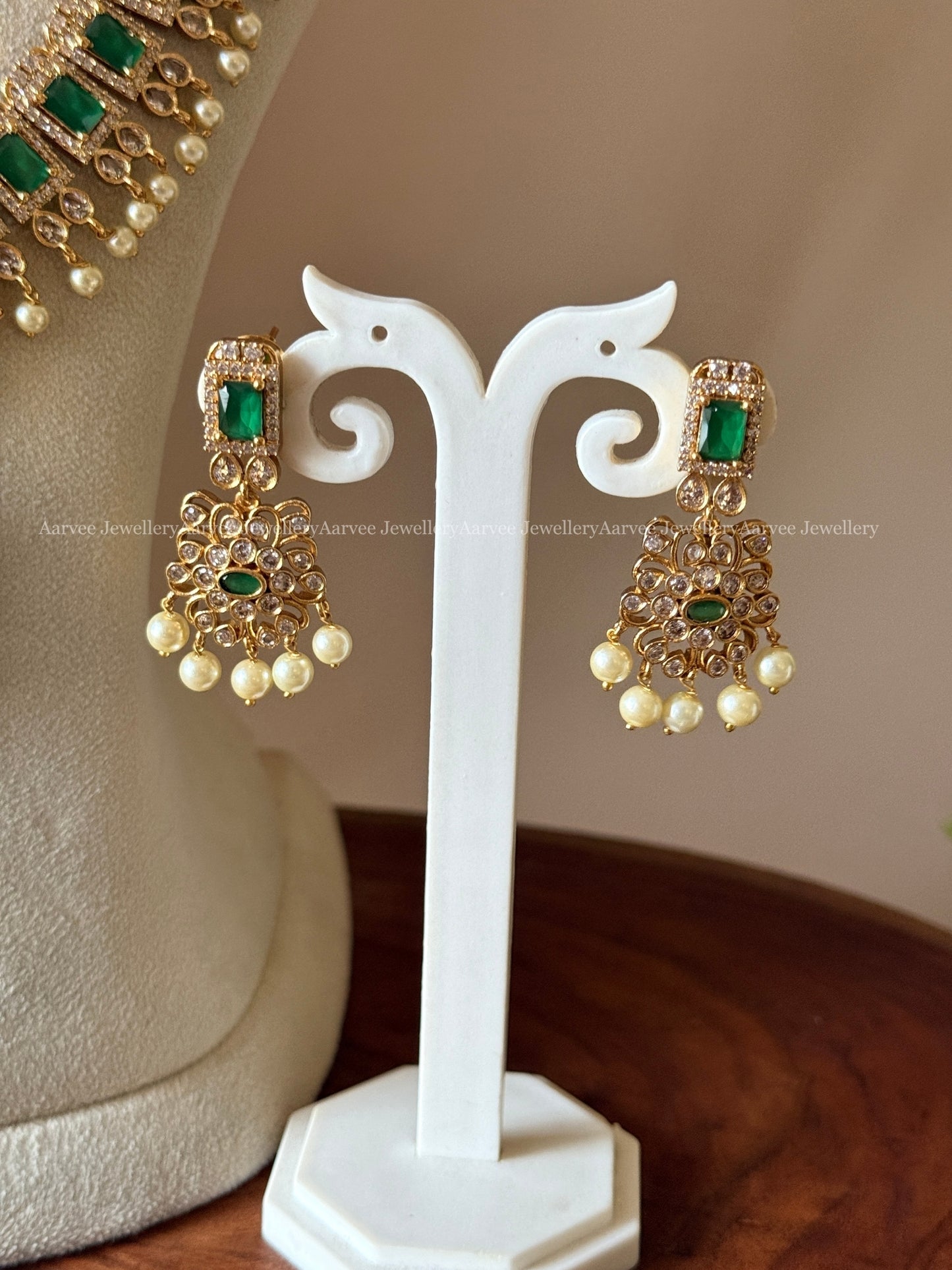 CZ GREEN STONE HARAM SET WITH PEARLS