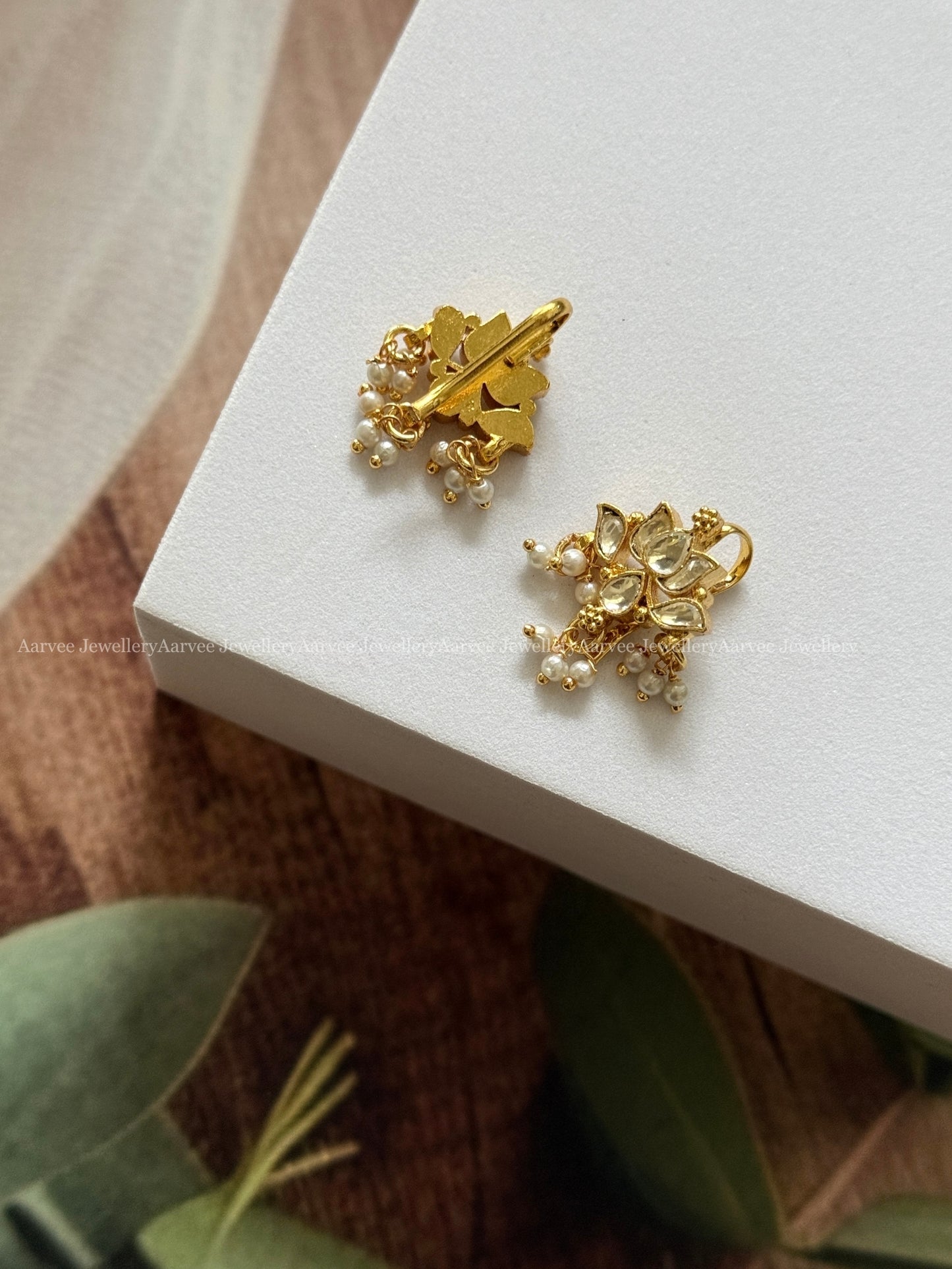 LOTUS EAR CUFF / BUGADI WITH KUNDAN WHITE STONES