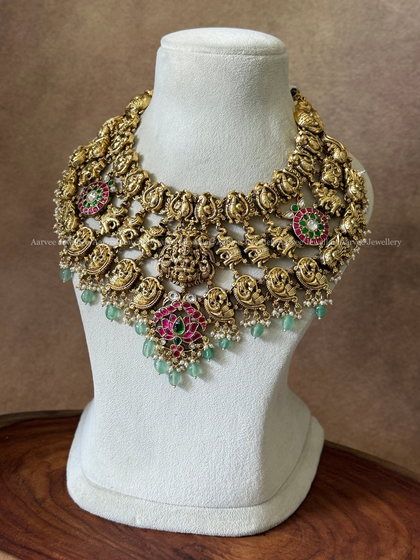 TEMPLE JEWELLERY STATEMENT NECKLACE WITH PASTEL BEADS
