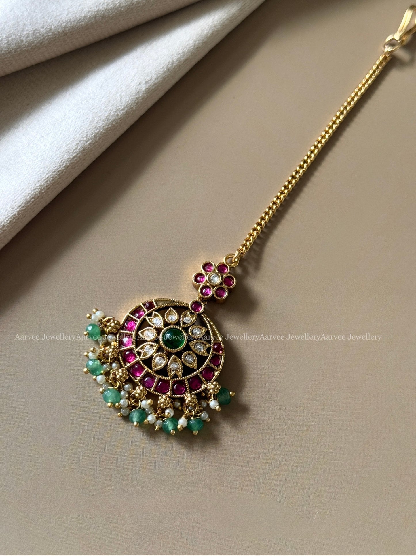 MULTI COLOR KEMP STONE MANGTIKKA WITH PASTEL BEADS