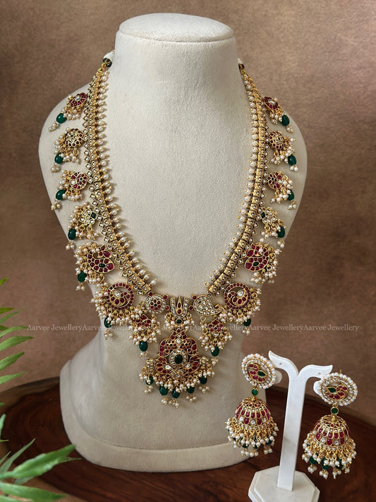 GUTTA PUSALU HARAM SET WITH MIX OF GREEN AND PEARL BEADS