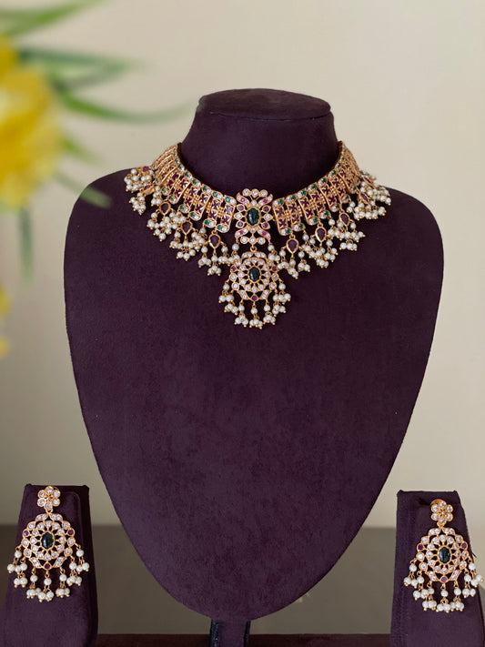 CZ CHOKER SET WITH PEARLS
