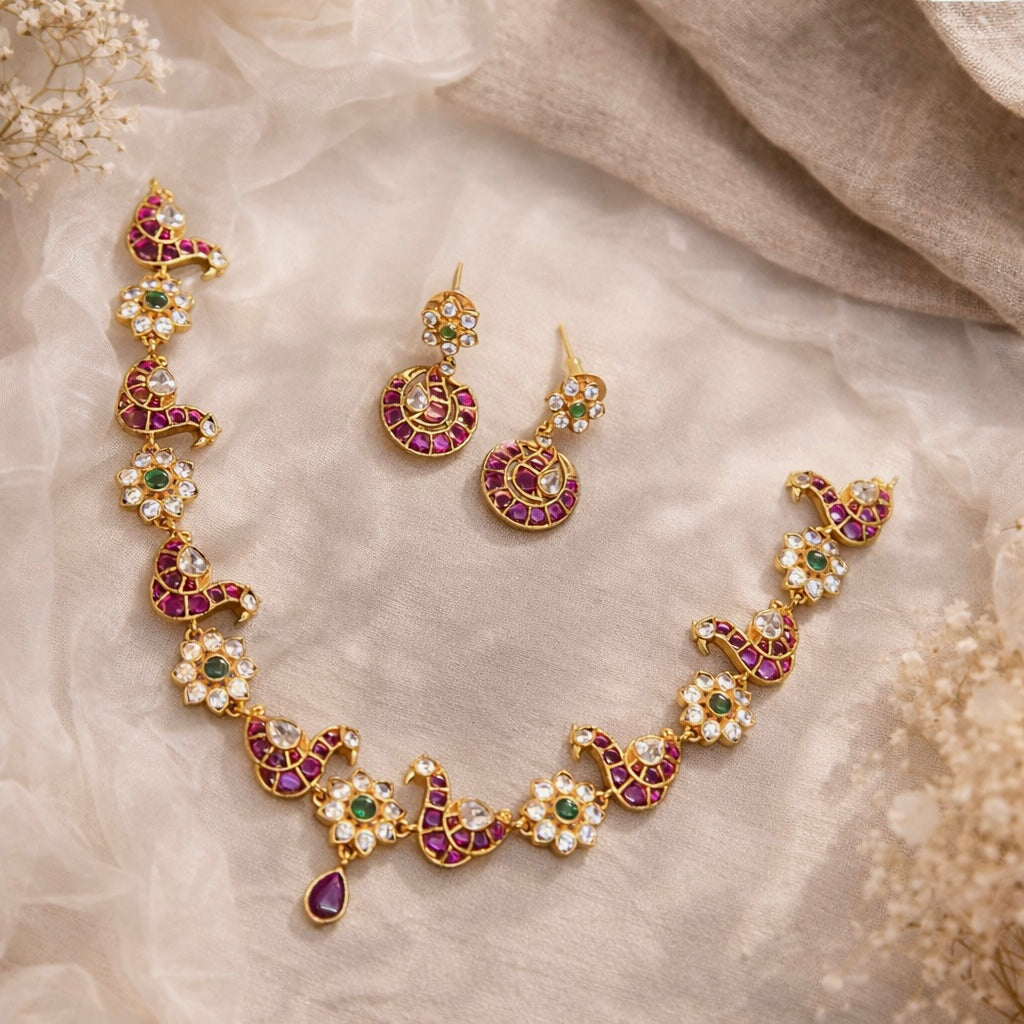 MINIMAL KEMP MULTI COLOR STONES ANNAM & FLORAL NECKLACE SET
