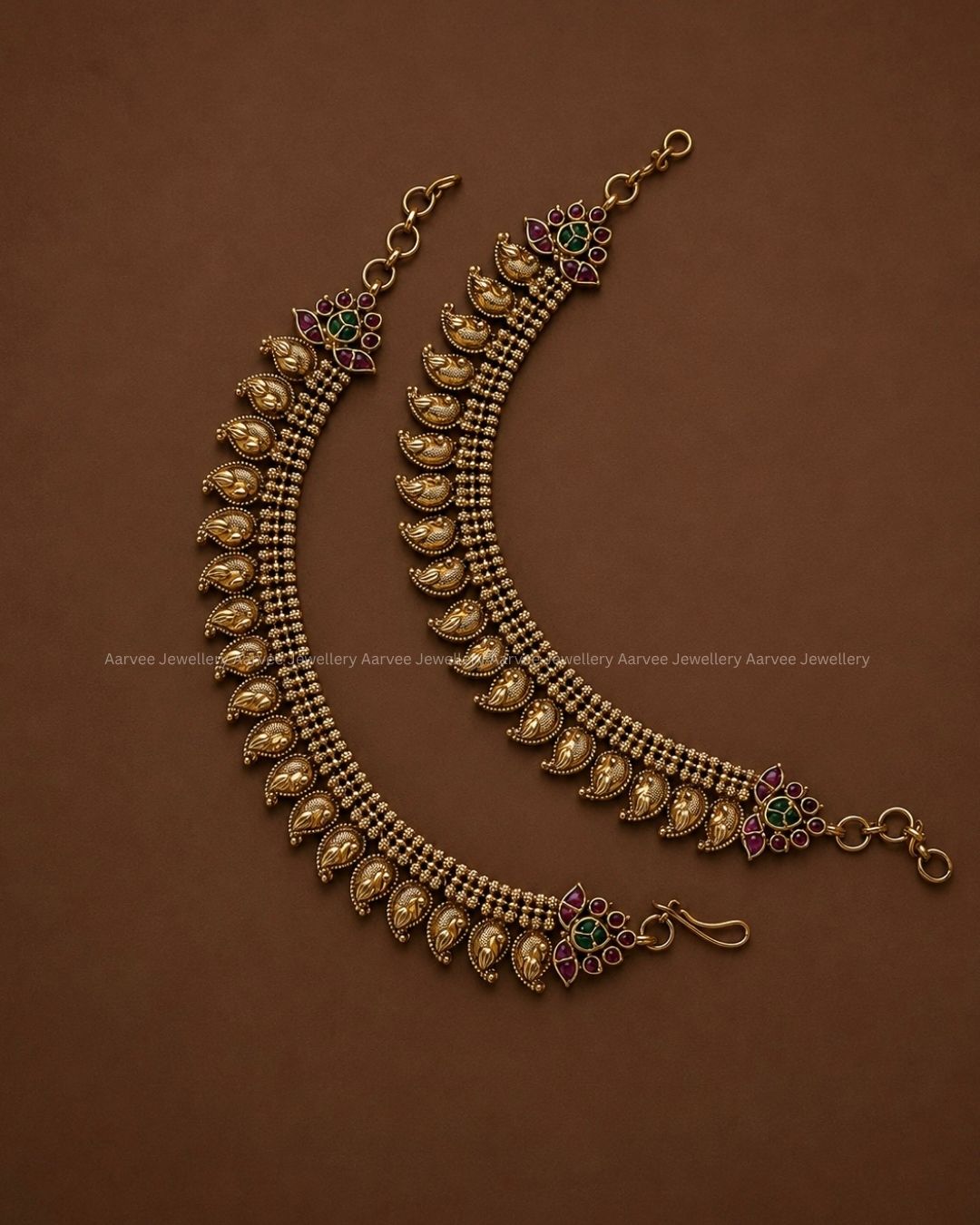 PREMIUM GOLD FINISH MANGO MOTIF KEMP STONE EAR CHAIN