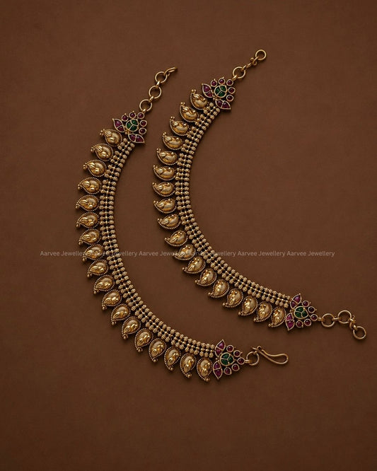 PREMIUM GOLD FINISH MANGO MOTIF KEMP STONE EAR CHAIN