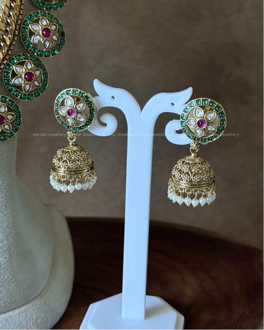 PREMIUM GREEN/RUBY/WHITE KUNDAN STONE JALEBI STYLE BOTTU MALA HARAM SET