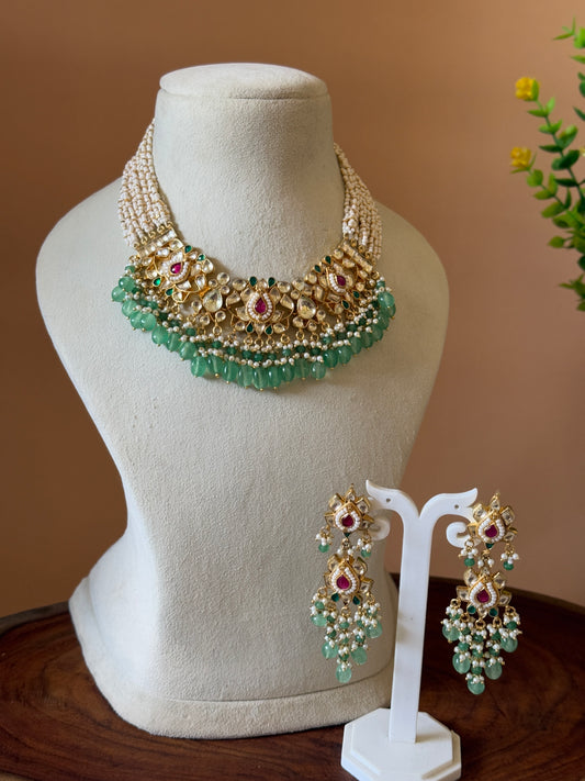 POLKI KUNDAN BEADED NECKLACE SET