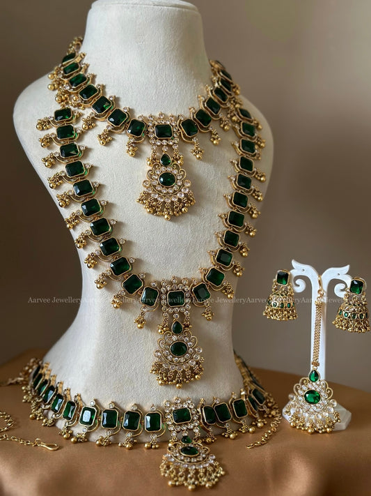 GREEN STONE SEMI BRIDAL JEWELLERY SET
