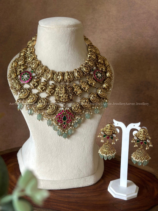 TEMPLE JEWELLERY | STATEMENT NAGAS / NAKSHI NECKLACE SET WITH PASTEL BEADS