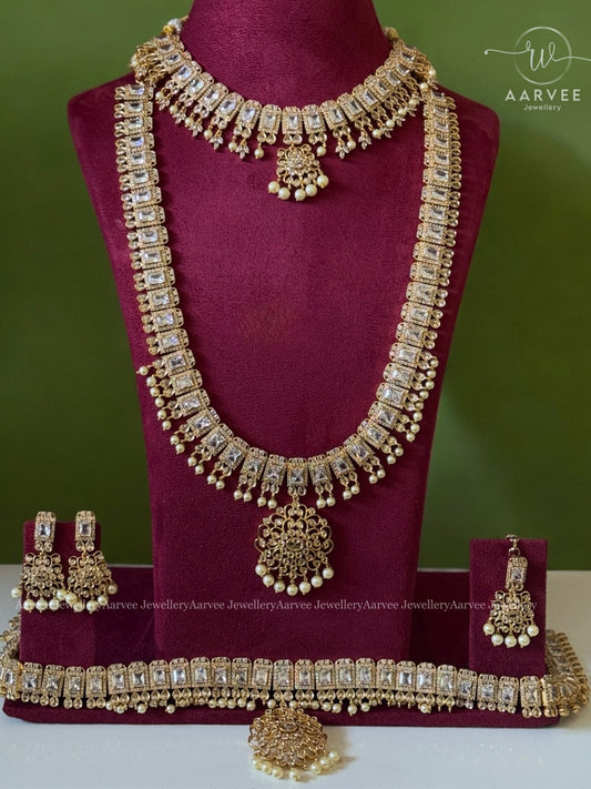WHITE CZ STONES SEMI BRIDAL JEWELLERY SET