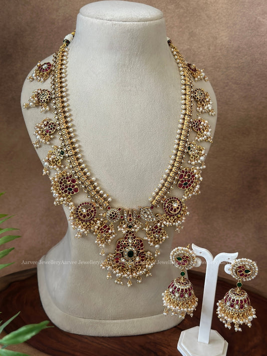 GUTTA PUSALU HARAM SET WITH MIX OF RUBY AND WHITE PEARL BEADS