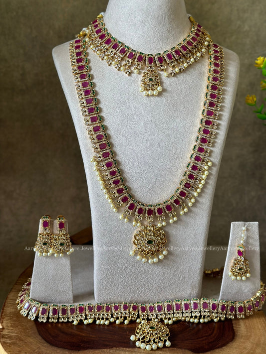 PINK CZ STONES SEMI BRIDAL JEWELLERY SET