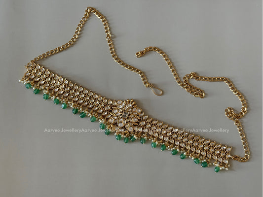 KUNDAN WHITE STONES WAIST CHAIN WITH PASTEL BEADS