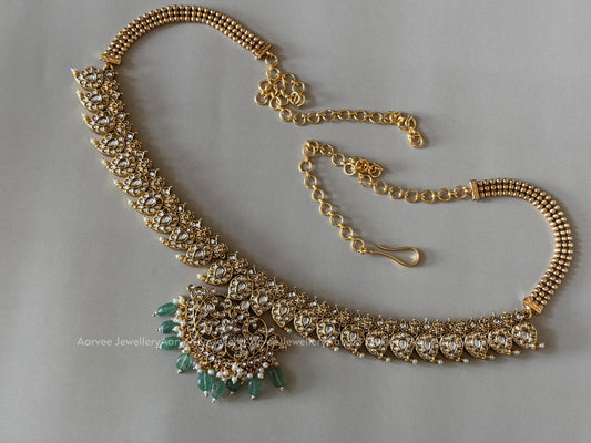 MANGO MOTIF KUNDAN  WHITE STONES WAIST CHAIN WITH PASTEL BEADS