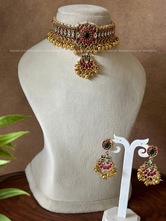 KEMP CHOKER SET WITH GOLD BEADS