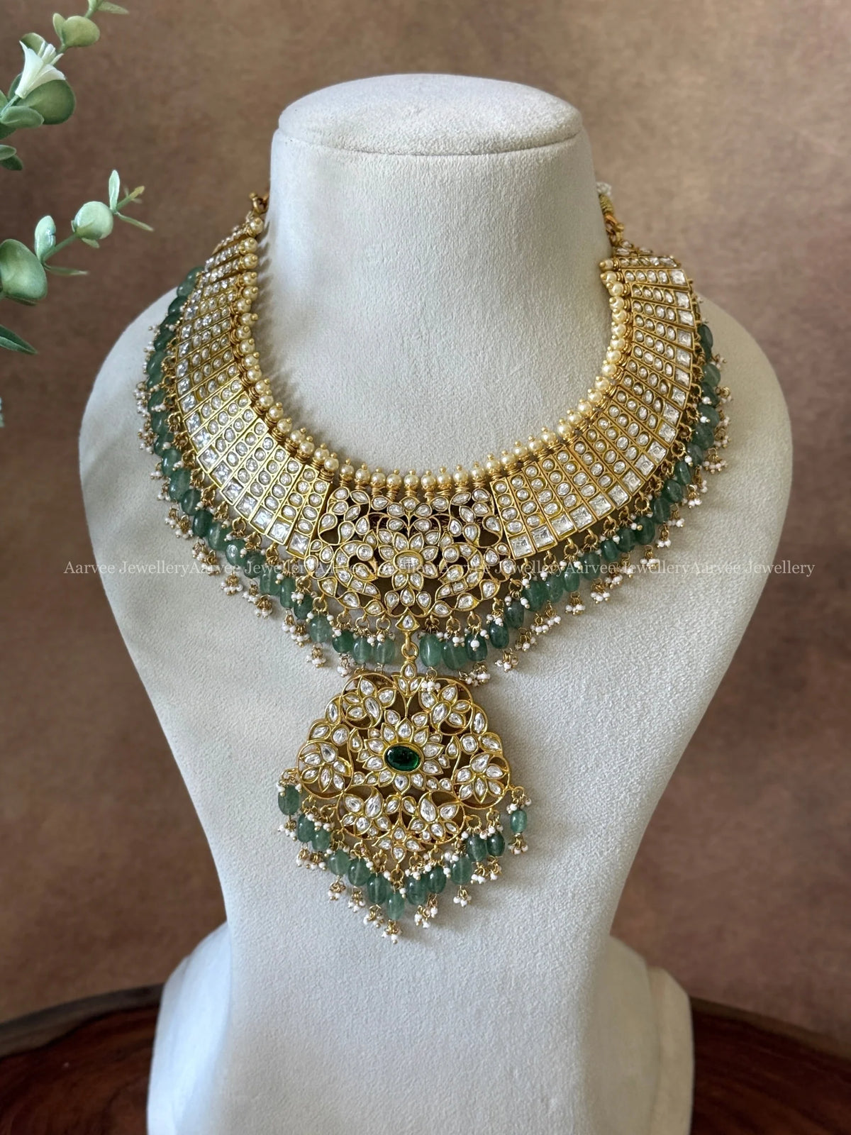 JADAU KUNDAN EXCLUSIVE WHITE STONES AND PASTEL BEADS BRIDAL JEWELLERY SET