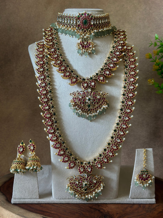 KEMP SEMI BRIDAL JEWELLERY SET | MANGO MOTIF WITH PASTEL BEADS