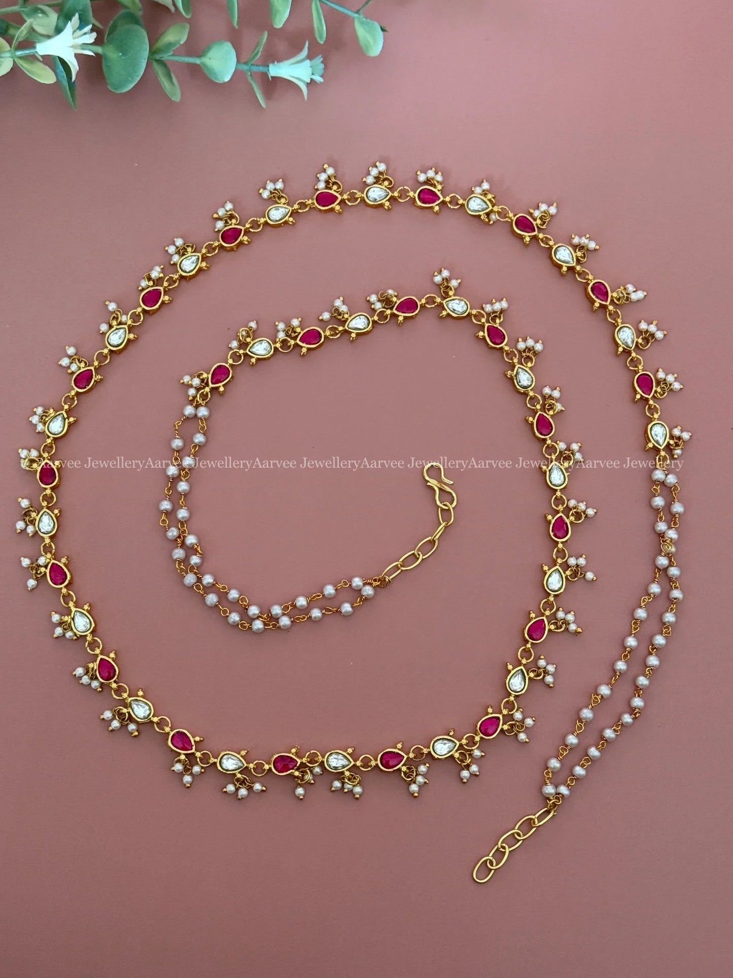 MINIMAL SEMI BRIDAL JEWELLERY SET WITH RUBY / WHITE KUNDAN STONES