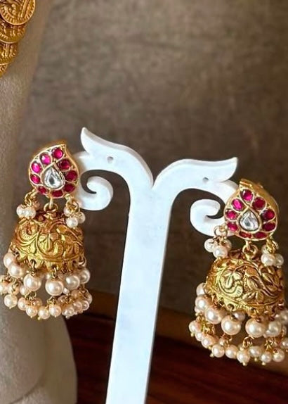 JADAU KUNDAN MANGO JHUMKI WITH PEARLS