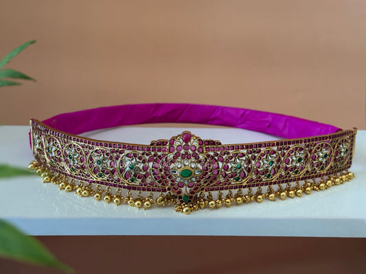 KEMP MULTI COLOUR STONES WAIST BELT IN GOLD BEADS