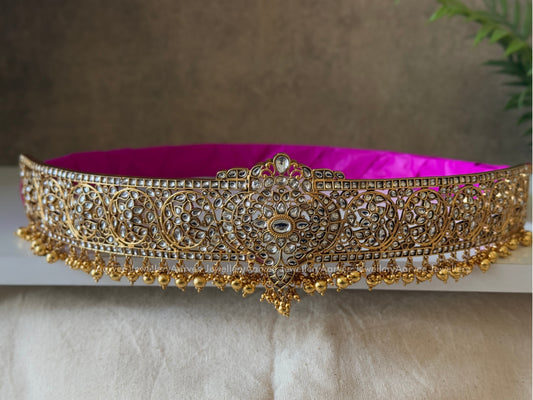 KUNDAN WHITE STONES WAIST BELT WITH GOLD BEADS