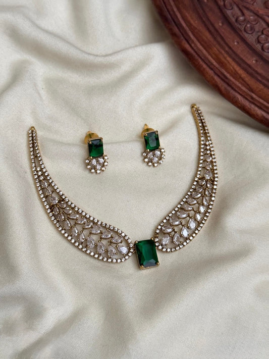 CZ KANTI NECKLACE SET WITH GREEN STONE